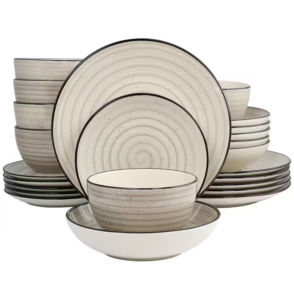 24 Piece Stoneware Dinnerware Set in Cream