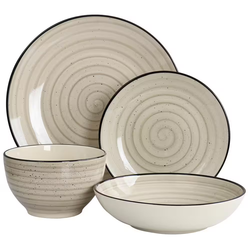 24 Piece Stoneware Dinnerware Set in Cream